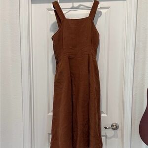 Son de Flor Brown pinafore fitted linen dress size L LIKE NEW